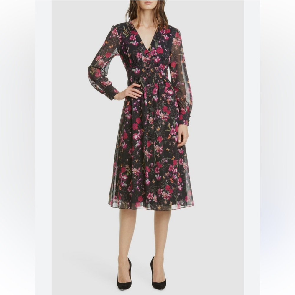 Ted Baker Dark Fairy Cottage Goth Adriela Fern Forest Dress Floral Black 1 US 4